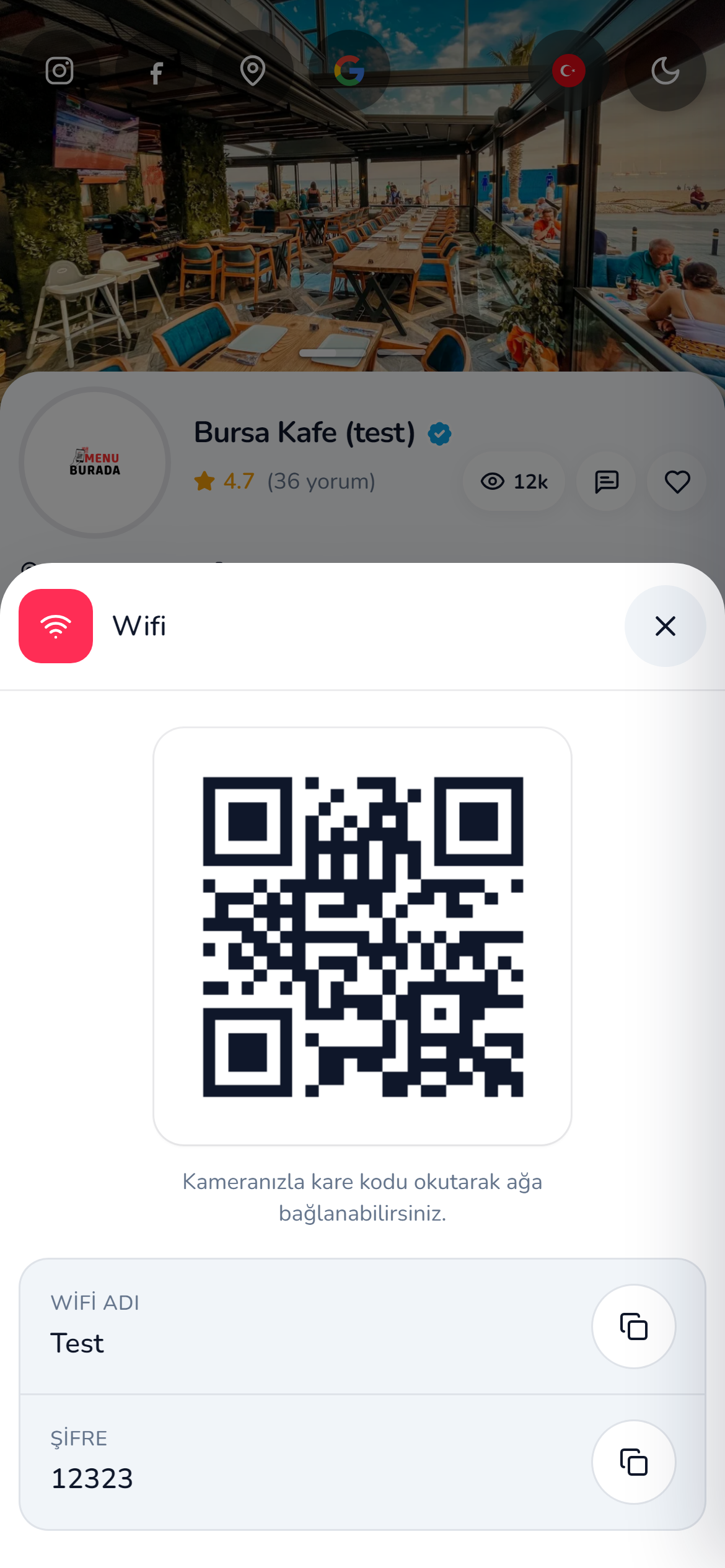 Wi-Fi paylaşım ekranı